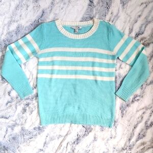 🦈 3/$20 Forever 21 Mint and White Striped Crew Neck Sweater